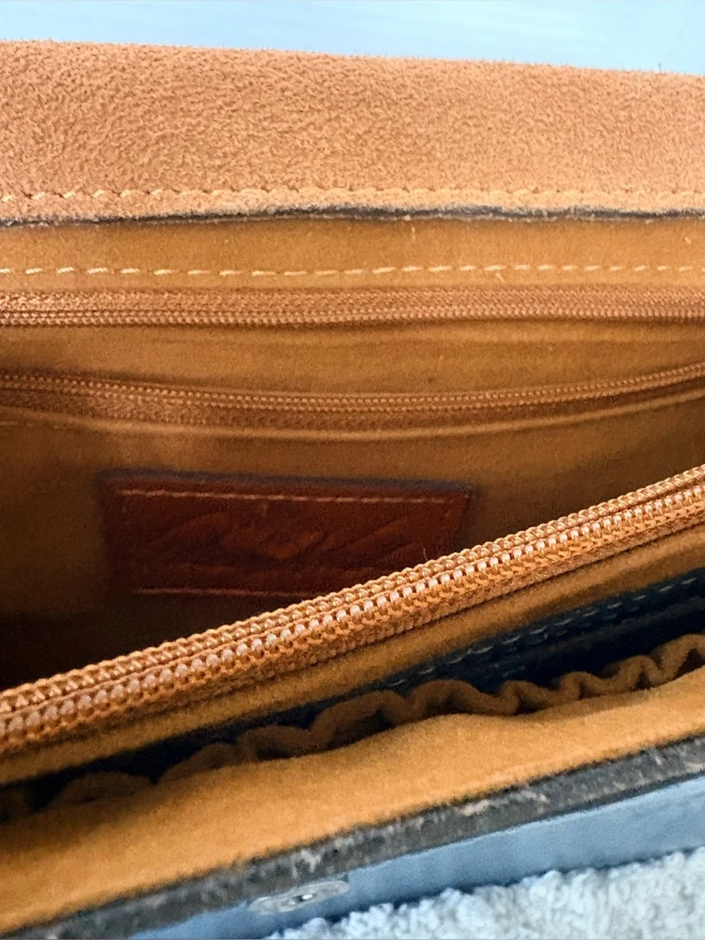 Patricia Nash Lanza Tooled Leather Crossbody Bag Blue Floral Whipstitch
